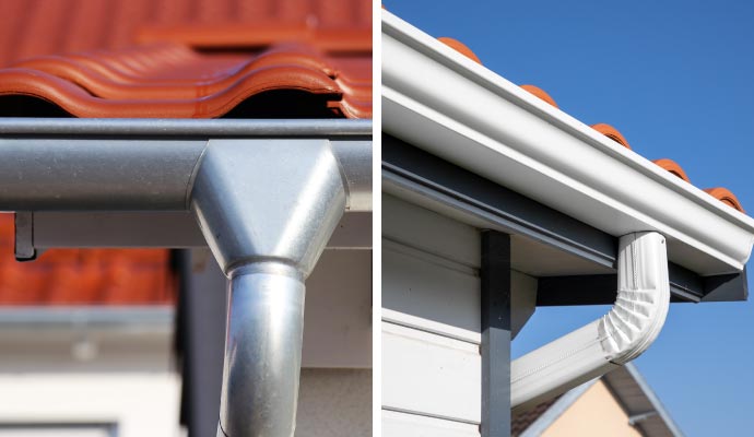 Collage of aluminum and galvanize gutter