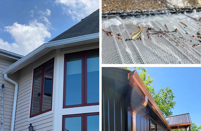 Collage of aluminum gutter and superior downspout