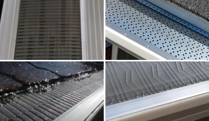 Collage of different types of gutter guards