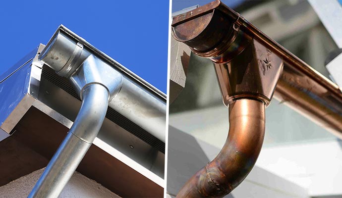 Collage of aluminum and copper gutter systems
