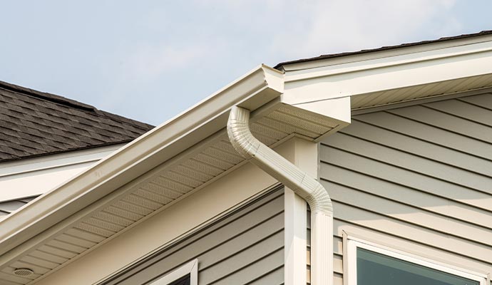 Seamless gutter installed on a residential roofline