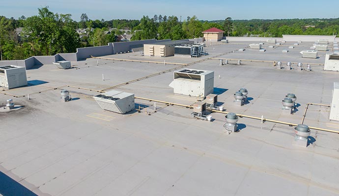 Installed flat roof in commercial building