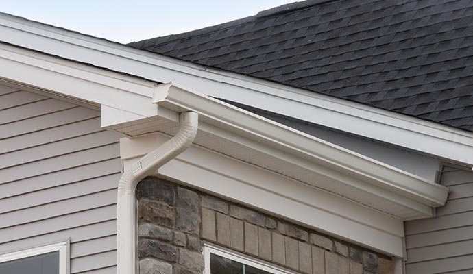 Installed house roof gutter downspout
