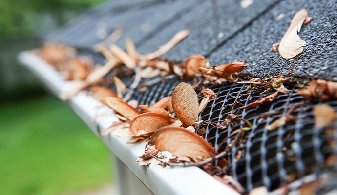 plastic guard over gutter on roof gutter cleaning