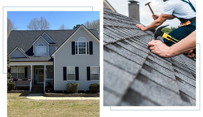 Professional worker repairing roof