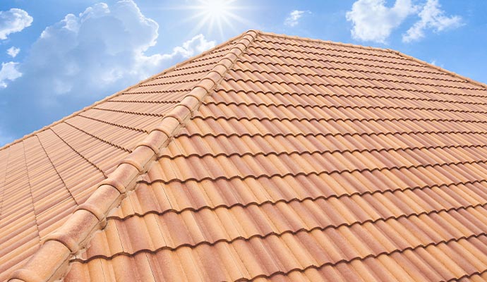 Terracotta clay tile roof of a residential house